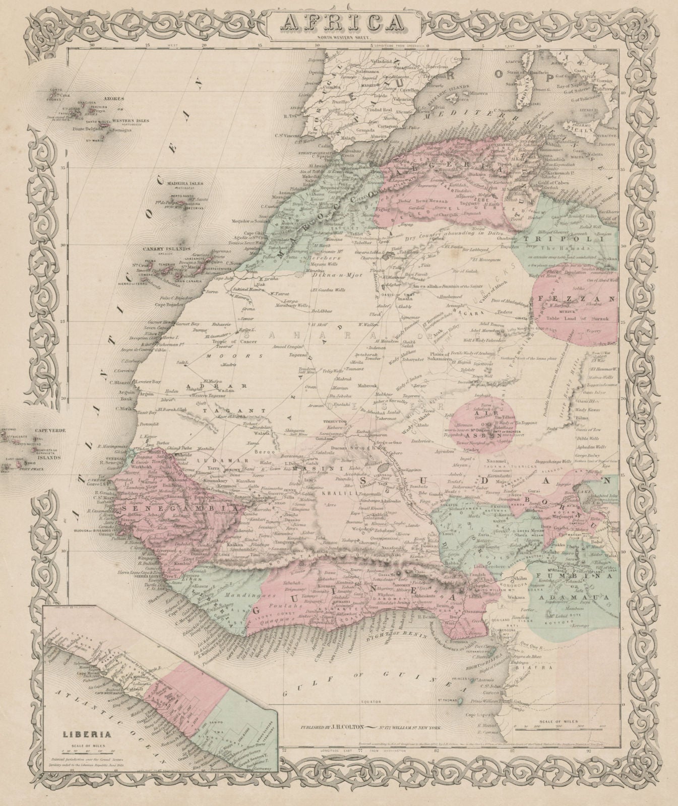 North west Africa. Liberia inset. Sahara Senegambia Guinea. COLTON 1863 map